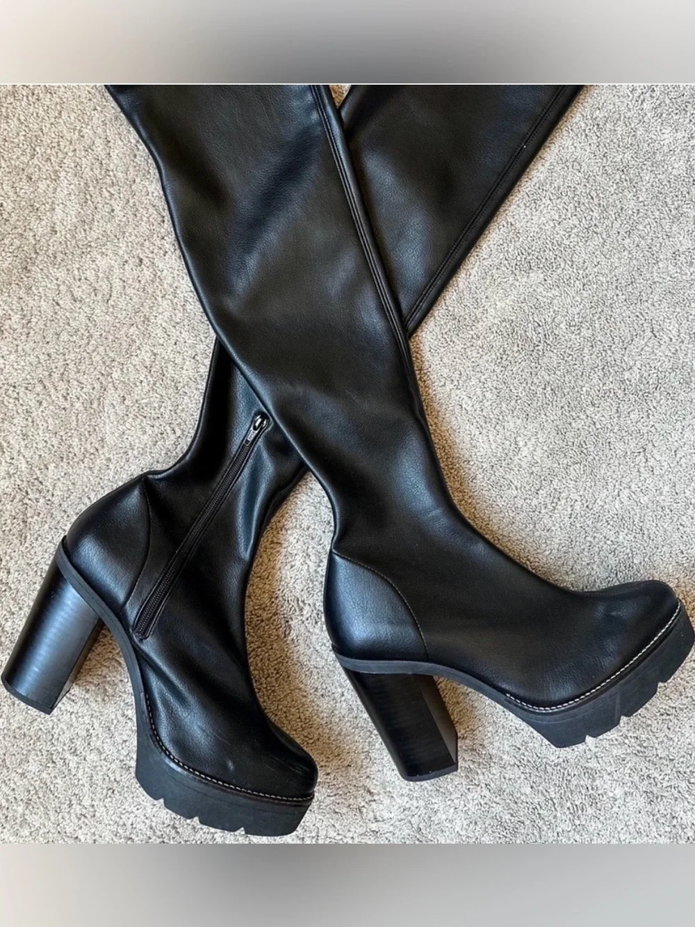 Free People Oakland Vegan Leather OTK Platform Boots Black 6.5